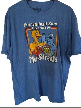 Sesame Street Blue Graphic Tee - "Everything I Know I Learned On The Streets"